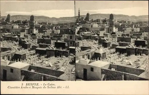 Stereo Ak Cairo Kairo Ägypten, Cimetiere arabe et Mosquee du Sultan Abi