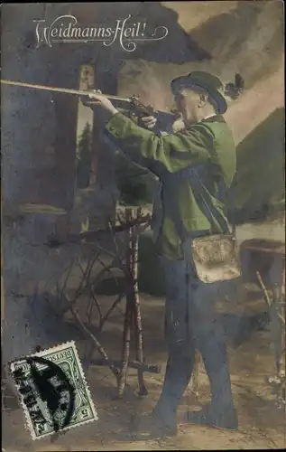 Ak Weidmanns Heil, Jäger mit Gewehr