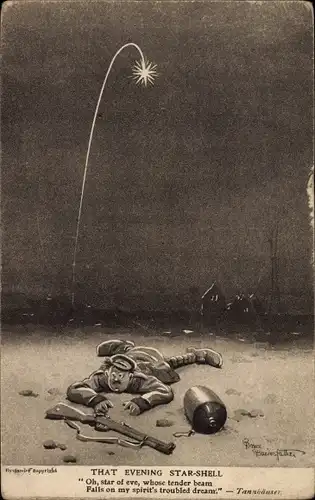 Künstler Ak That Evening Star Shell, britischer Soldat, Zitat aus Tannhäuser