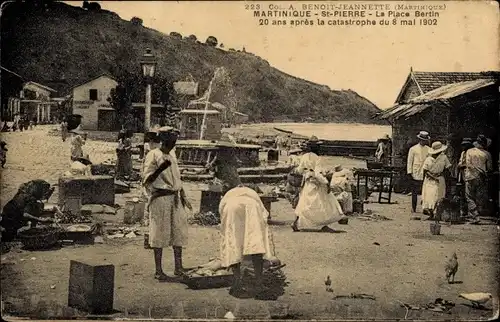 Ak Saint Pierre Martinique, La Place Bertin après l'éruption 1902, Platz nach Vulkanausbruch