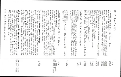 Ak Sänger Gus Backus, Portrait, Autogramm