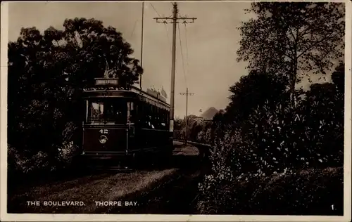 Ak Southend on Sea Essex England, The Boulevard, Thorpe Bay, Straßenbahn 12