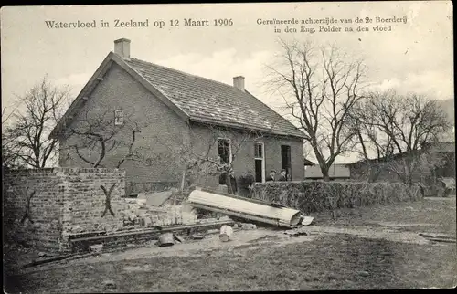 Ak Zeeland Niederlande, Watersnood 12 Maart 1906, Geruineerde achterzijde van de 2e Boerderij