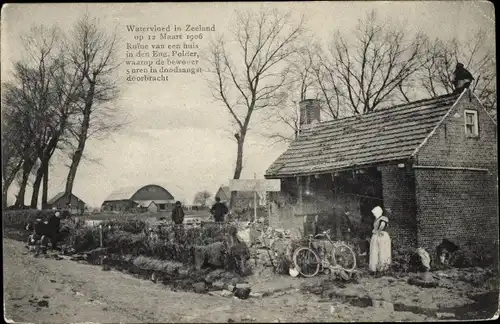 Ak Zeeland Niederlande, Watersnood 12 Maart 1906, Ruine van een huis