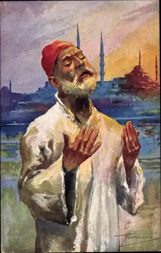 Künstler Ak Türkei, Evening Prayer, Muslim beim Abendgebet