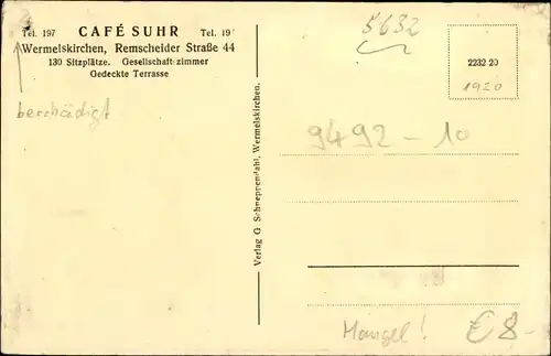 Ak Wermelskirchen im Bergischen Land, Café Suhr, Remscheider Straße 44
