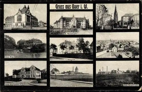 Ak Buer Gelsenkirchen im Ruhrgebiet, Schloss Berge, Zeche Bergmannsglück, Schlachthof