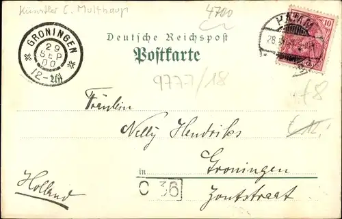 Künstler Litho Multhaup, C., Bad Hamm in Westfalen, Park, Brücke