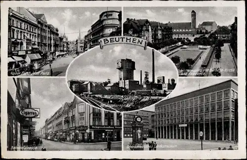 Ak Bytom Beuthen Oberschlesien, Kaiser Franz Josef Platz, Bahnhofstraße, Landesmuseum