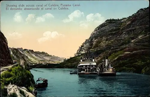 Ak Culebra Panama Canal, Showing slide across canal, El derrumbe atravesando el canal