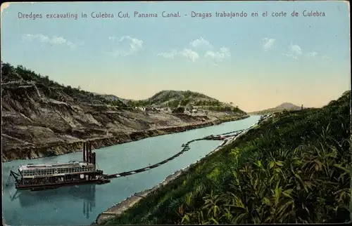 Ak Panama Canal, Dredges excavating in Culebra Cut, Dragas trabajando en el corte de Culebra