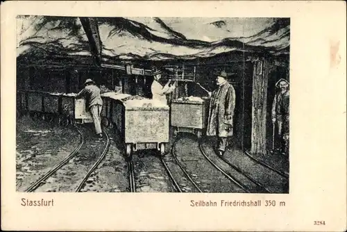 Ak Staßfurt im Salzlandkreis, Bergwerk Friedrichshall, Seilbahn, Bergleute