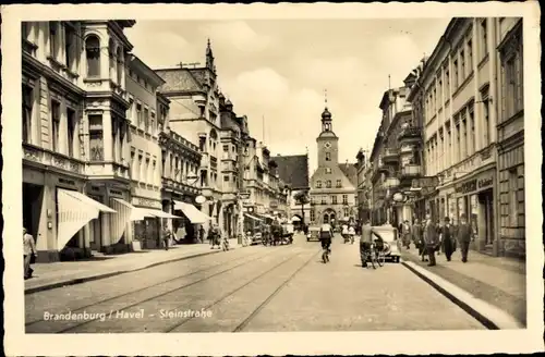 Ak Brandenburg an der Havel, Steinstraße, Geschäfte, Turm