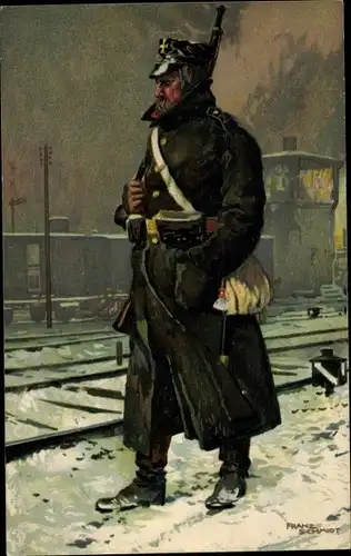 Künstler Ak Schmidt, Franz, Landsturmmann auf Bahnwache
