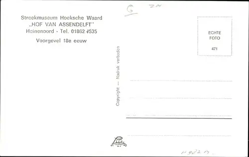 Ak Heinenoord Südholland, Streekmuseum Hoeksche Waard, Hof van Assendelft