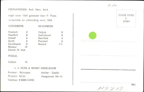 Ak Heerjansdam Südholland, Ned. Herv. Kerk, Orgel