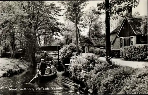 Ak Giethoorn Overijssel Niederlande, Hollands Venetie, Ruderpartie