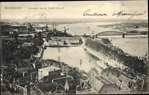 Ak Dordrecht Südholland Niederlande, Panorama van de Groote Kerk af