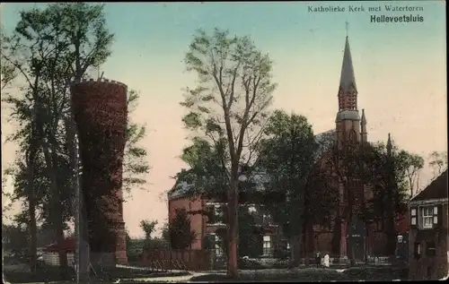 Ak Hellevoetsluis Südholland, Katholieke Kerk met Watertoren
