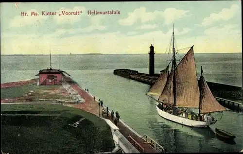 Ak Hellevoetsluis Südholland, Hr. Ms. Kotter Vooruit, Leuchtturm