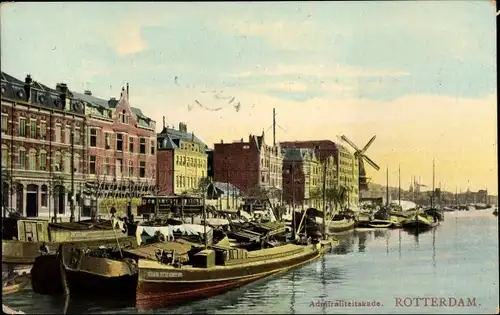 Ak Rotterdam Südholland, Admiraliteitskade, Partie am Hafen, Windmühle