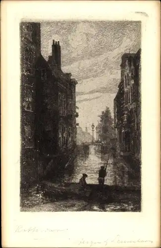 Künstler Ak Rotterdam Südholland Niederlande, Häuser, Gracht, Brücke