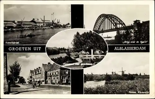 Ak Alblasserdam Südholland, Brug over de Noord, Molens, Kinderdijk, Kabelfabriek
