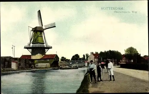 Ak Rotterdam Südholland Niederlande, Overschiescheweg, Windmühle