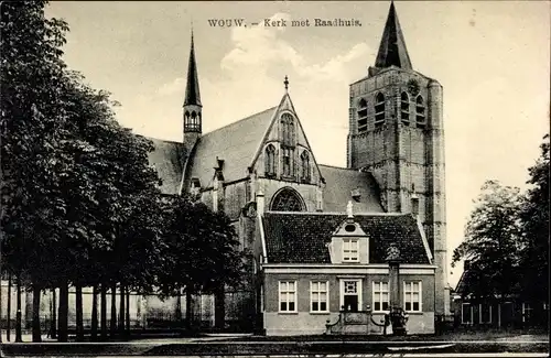 Ak Wouw Nordbrabant, Kerk met Raadhuis