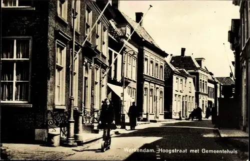 Ak Werkendam Nordbrabant, Hoogstraat met Gemeentehuis