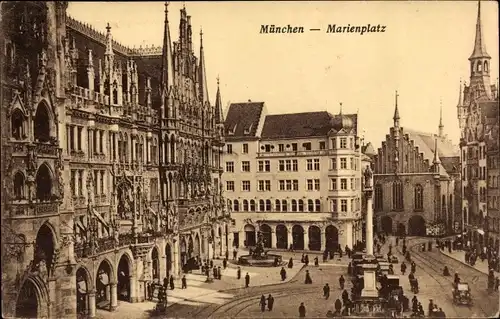 Ak München Bayern, Marienplatz mit Mariensäule