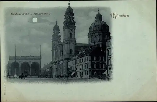 Mondschein Ak München, Theatinerkirche, Feldherrnhalle