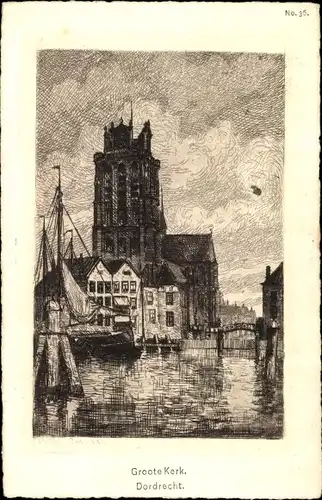 Künstler Ak Dordrecht Südholland Niederlande, Groote Kerk