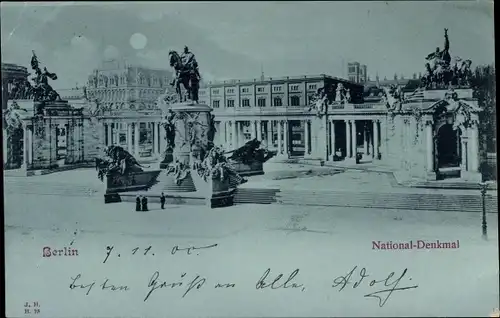 Mondschein Ak Berlin Mitte, National-Denkmal