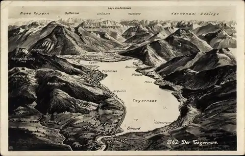 Landkarten Ak Gmund am Tegernsee Oberbayern, Tegernsee, Gebirge und Orte