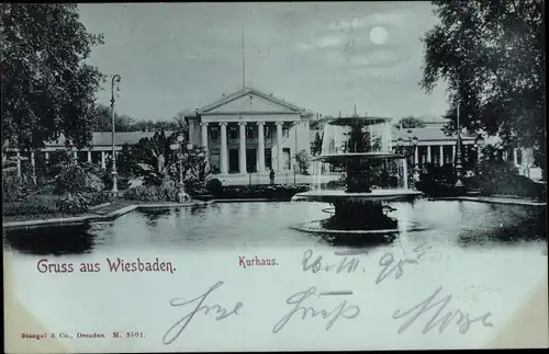 Mondschein Ak Wiesbaden in Hessen, Kurhaus