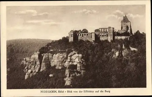 Ak Nideggen in der Eifel, Blick von der Effelsley auf die Burg