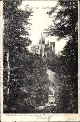 Ak Königswinter am Rhein, Drachenfels, Drachenburg, Zahnradbahn