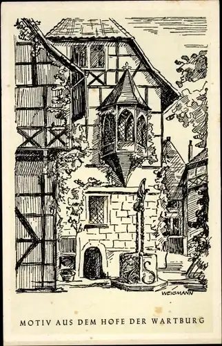 Künstler Ak Weigmann, Lutherstadt Eisenach, Motiv aus dem Hofe der Wartburg