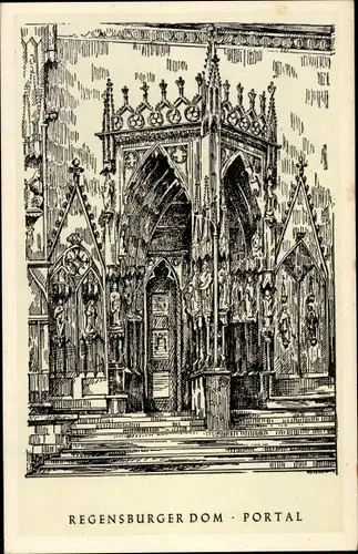 Ak Regensburg an der Donau Oberpfalz, Regensburger Dom, Portal