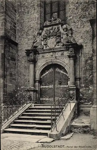 Ak Rudolstadt in Thüringen, Portal der Stadtkirche