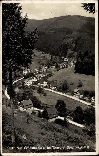Ak Schönmünzach Murgtal Schwarzwald, Stadtpanorama, Straßenpartie, Berghang
