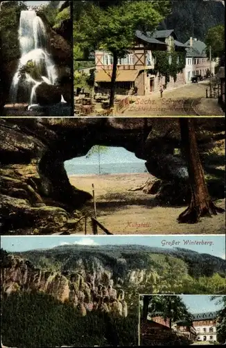 Ak Ostrau Bad Schandau Sächsische Schweiz, Kuhstall, Lichtenhainer Wasserfall, Großer Winterberg