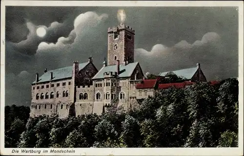 Mondschein Ak Lutherstadt Eisenach in Thüringen, Wartburg im Mondschein