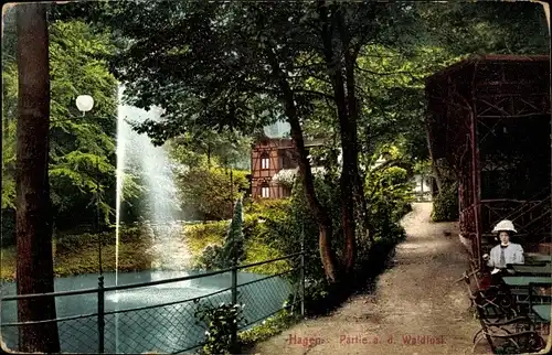 Ak Hagen in Westfalen, Partie a. d.  Waldlust, Wasserbrunnen