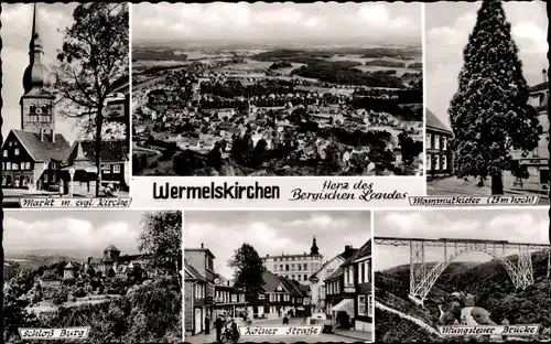 Ak Wermelskirchen im Bergischen Land, Markt mit evgl. Kirche, Kölner Straße, Schloss Burg