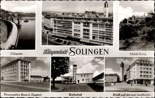 Ak Solingen in Nordrhein Westfalen, Talsperre, Schloss Burg, Bahnhof, Evangelische Stadtkirche