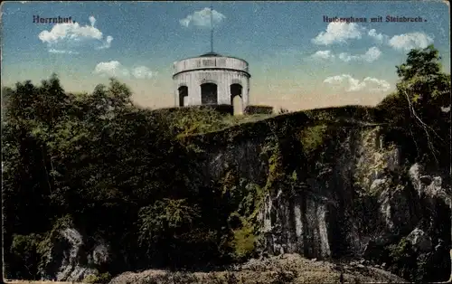 Ak Herrnhut in der Oberlausitz Sachsen, Hutberghaus mit Steinbruch