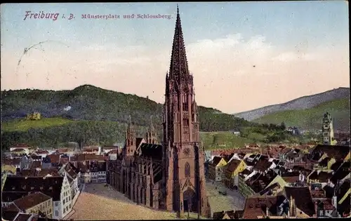 Ak Freiburg im Breisgau, Münsterplatz und Schlossberg