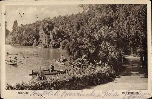 Ak Karlsruhe in Baden, Stadtgartensee, Boote